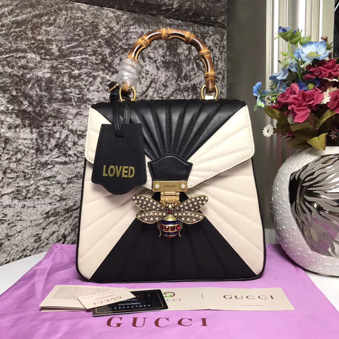 Gucci Queen Margaret Quilted Leather Backpack Black And White 476664